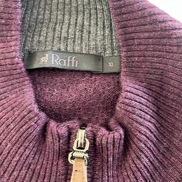 Raffi 100% Fine Wool Men Sweater Purple Size XL Quarter Zip Pullover - Picture 5 of 7